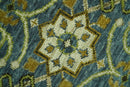 Blue and Olive Traditional motifs design Custom Made wool area rug