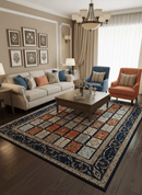 Blue And Orange Traditional Floral Design 8x11 Hand Knotted wool Area Rug