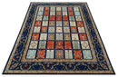 Blue And Orange Traditional Floral Design 8x11 Hand Knotted wool Area Rug