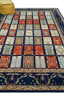 Blue And Orange Traditional Floral Design 8x11 Hand Knotted wool Area Rug