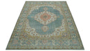Blue And Peach Traditional Turkish Design Hand Knotted 8x10 Wool Area Rug
