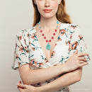 Blue and Red Turquoise Teardrop Golden Necklace