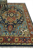 Blue and Rust Hand Knotted 8x10, 9x12, 10x14 and 12x15 Wool Antique Area Rug by The Rug Decor
