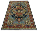 Blue and Rust Hand Knotted 8x10, 9x12, 10x14 and 12x15 Wool Antique Area Rug by The Rug Decor
