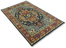Blue and Rust Hand Knotted 8x10, 9x12, 10x14 and 12x15 Wool Antique Area Rug by The Rug Decor