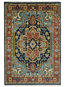 Blue and Rust Hand Knotted 8x10, 9x12, 10x14 and 12x15 Wool Antique Area Rug by The Rug Decor