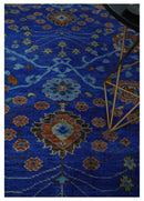 Blue and Rust Hand Knotted Traditional Floral Oushak 8.9x12.1 Wool Area Rug by The Rug Decor