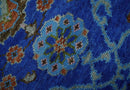 Blue and Rust Hand Knotted Traditional Floral Oushak 8.9x12.1 Wool Area Rug by The Rug Decor