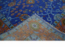 Blue and Rust Hand Knotted Traditional Floral Oushak 8.9x12.1 Wool Area Rug by The Rug Decor
