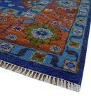 Blue and Rust Hand Knotted Traditional Floral Oushak 8.9x12.1 Wool Area Rug by The Rug Decor