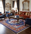 Hand Knotted Wool Area Rug Maroon Ivory Blue Rust Heriz Persian Traditional Style by The Rug Decor
