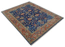 Blue and Rust Turkish Design Traditional Serapi 8X10 Hand Knotted Wool Area Rug by The Rug Decor