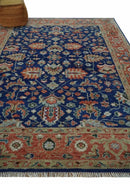 Blue and Rust Turkish Design Traditional Serapi 8X10 Hand Knotted Wool Area Rug by The Rug Decor