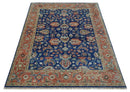 Blue and Rust Turkish Design Traditional Serapi 8X10 Hand Knotted Wool Area Rug by The Rug Decor