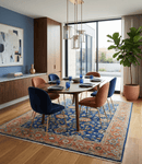Blue and Rust Turkish Oushak Hand Knotted Wool Area Rug - Traditional Serapi Pattern