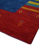 5.8x8 Blue and Rust with multicolor Striped Wool Hand Woven Southwestern Lori Gabbeh Rug| KNT19