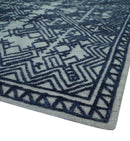 Blue and silver Hand carved Design Traditional Medallion Hand knotted 10x14 wool Area Rug by The Rug Decor