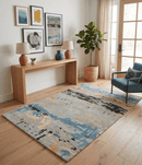 Blue and Silver Modern Abstract Hand Tufted Wool Area Rug 5x8