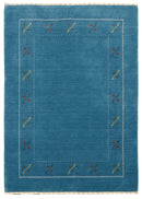 Blue And White Gabbeh Border Design Hand Loomed Wool Area Rug