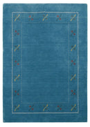 Blue and White Hand Loomed Gabbeh Tribal Border Wool Area Rug by The Rug Decor