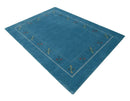Blue and White Hand Loomed Gabbeh Tribal Border Wool Area Rug by The Rug Decor