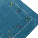 Blue and White Hand Loomed Gabbeh Tribal Border Wool Area Rug by The Rug Decor