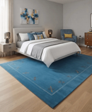 Blue and White Hand Loomed Gabbeh Tribal Border Wool Area Rug by The Rug Decor