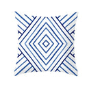 Blue and white geometric heart round cushion cover living room decor by Decorbites