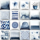 Blue and white geometric heart round cushion cover living room decor by Decorbites