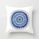 Blue and white geometric heart round cushion cover living room decor by Decorbites