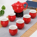 GobekUsa Double Ceramic Teaware Set: 1 Tea Pot + 6 Cups, Chinese Gongfu Tea Set