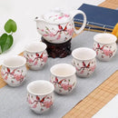 GobekUsa Double Ceramic Teaware Set: 1 Tea Pot + 6 Cups, Chinese Gongfu Tea Set