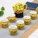 GobekUsa Double Ceramic Teaware Set: 1 Tea Pot + 6 Cups, Chinese Gongfu Tea Set