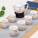 GobekUsa Double Ceramic Teaware Set: 1 Tea Pot + 6 Cups, Chinese Gongfu Tea Set