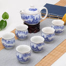 GobekUsa Double Ceramic Teaware Set: 1 Tea Pot + 6 Cups, Chinese Gongfu Tea Set