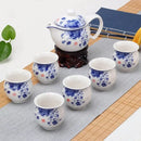 GobekUsa Double Ceramic Teaware Set: 1 Tea Pot + 6 Cups, Chinese Gongfu Tea Set