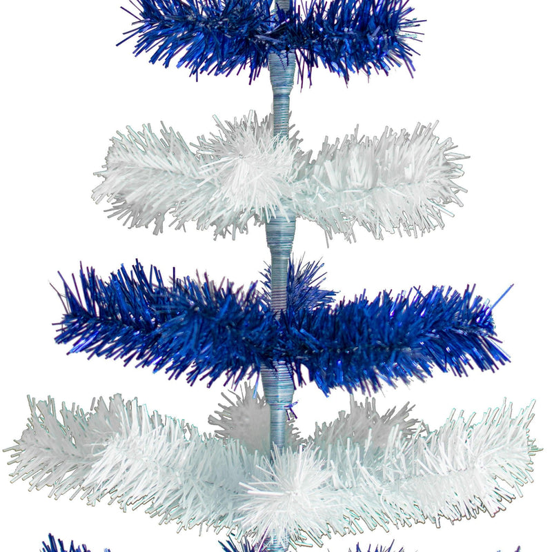 Blue & White Layered Tinsel Christmas Tree