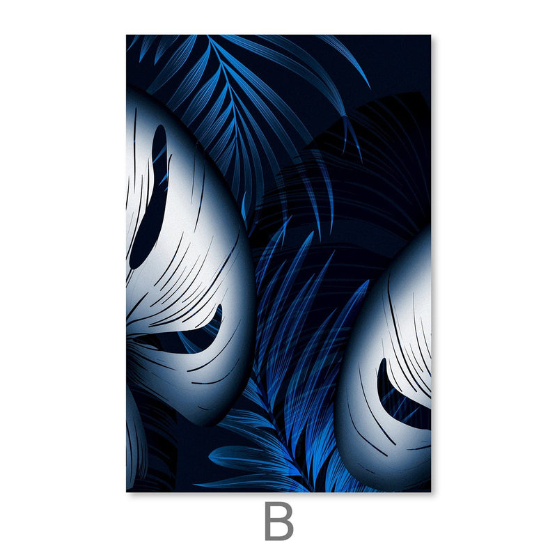 Blue and White Leaves Canvas