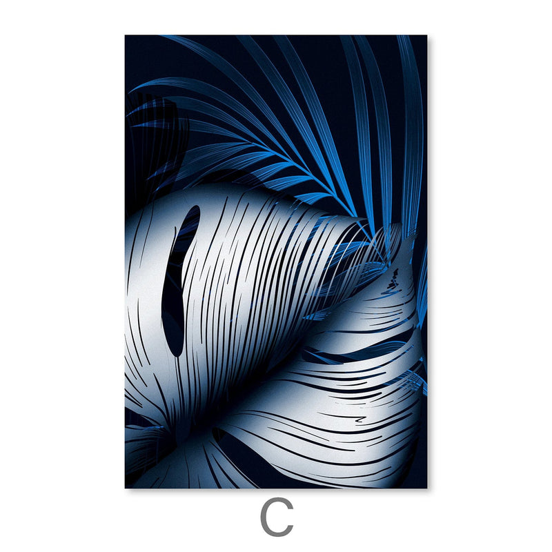 Blue and White Leaves Canvas