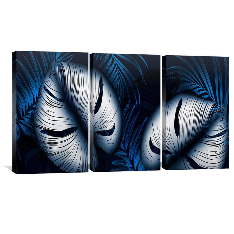 Blue and White Leaves Canvas