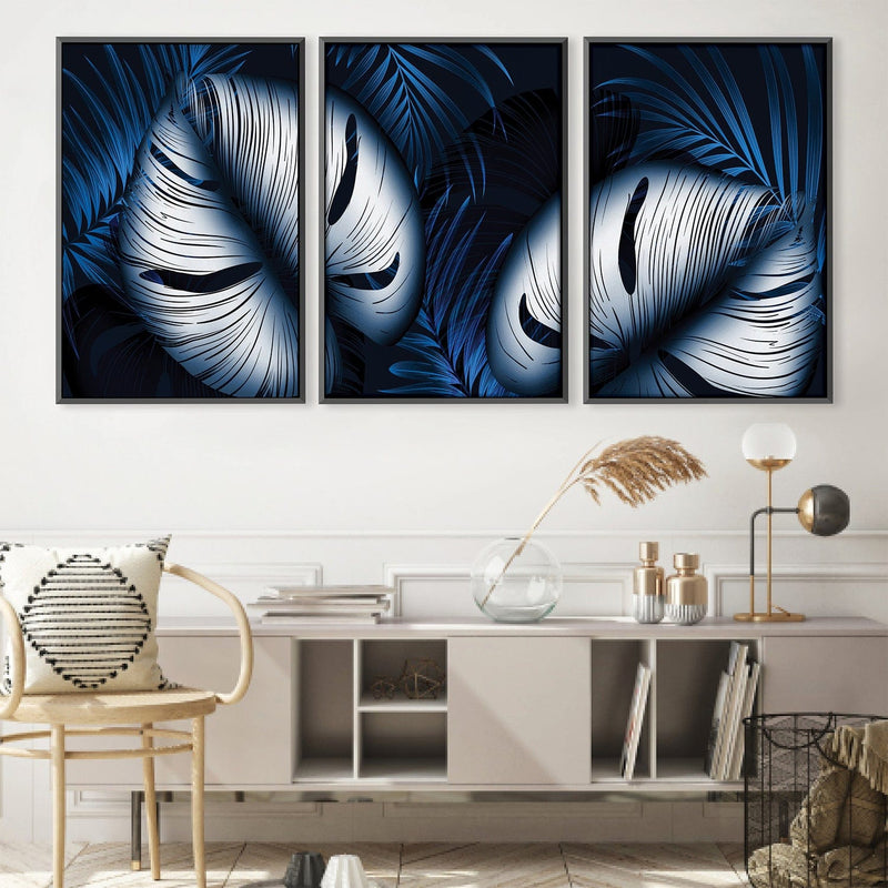 Blue and White Leaves Canvas