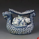 GobekUsa Blue White Porcelain Child Sleep Dragon Boat Statue