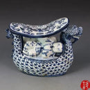 GobekUsa Blue White Porcelain Child Sleep Dragon Boat Statue