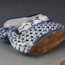 GobekUsa Blue White Porcelain Child Sleep Dragon Boat Statue