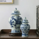 GobekUsa Blue White Porcelain General Jar: Ceramic Tea Caddy Candy Pot Storage Container