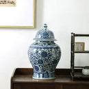 GobekUsa Blue White Porcelain General Jar: Ceramic Tea Caddy Candy Pot Storage Container
