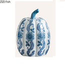 GobekUsa Blue White Porcelain Pumpkin Vase Desk Decoration Artificial Flowers Bouquet