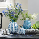 GobekUsa Blue White Porcelain Pumpkin Vase Desk Decoration Artificial Flowers Bouquet