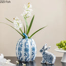 GobekUsa Blue White Porcelain Pumpkin Vase Desk Decoration Artificial Flowers Bouquet