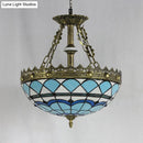 GobekUsa Blue Baroque Bowl Stained Glass Pendant Light - 3-Bulb Hanging Indoor Light for Libraries